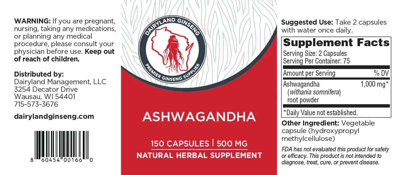 Ashwagandha Capsules - Dairyland Ginseng