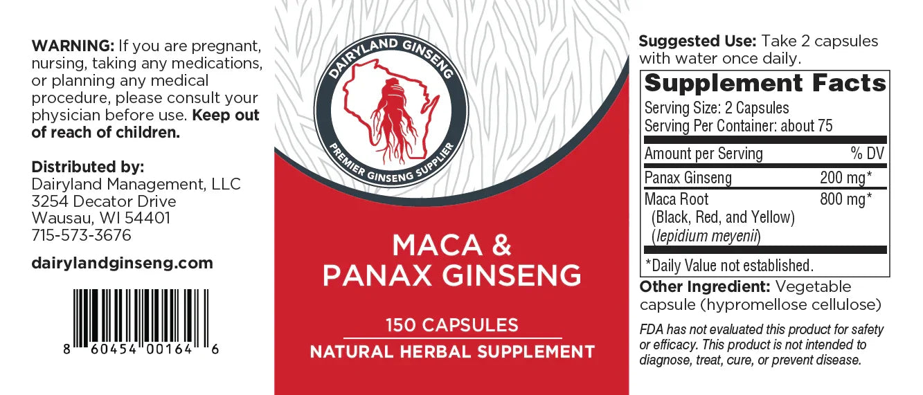 MACA & Panax Ginseng Capsules - Dairyland Ginseng