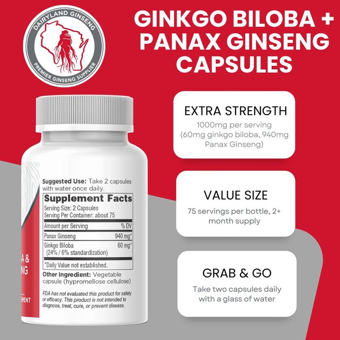 Ginkgo Biloba & Panax Ginseng Capsules - Dairyland Ginseng