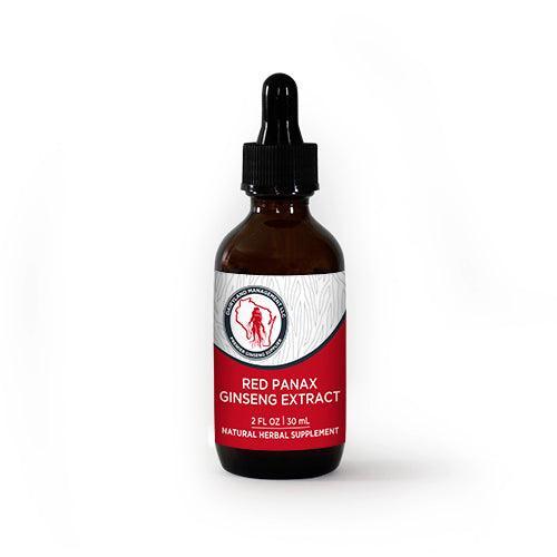 Red Panax Ginseng Extract dropper bottle with red label, premium American ginseng liquid